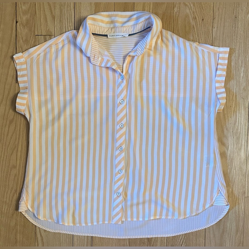 Jane + Delancey Women’s Button Up Short-Sleeved Peach/White Striped Top, Medium